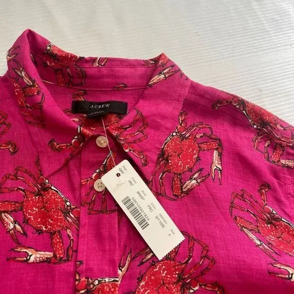 NWT J. Crew Ratti Linen King Crab Print Button Up Shirt Size 4 New - Picture 2 of 8